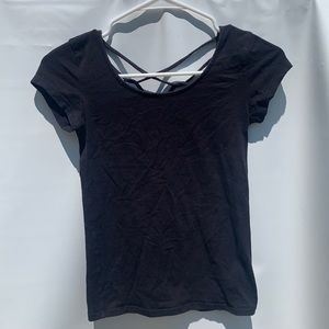 Black Fitted T-Shirt with Open Back